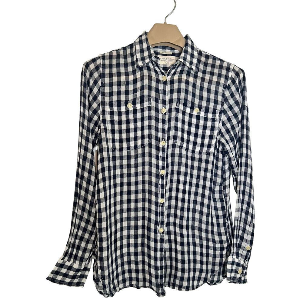 Ralph Lauren Denim and Supply Blue White Gingham Plaid Shirt Womens MEDIUM